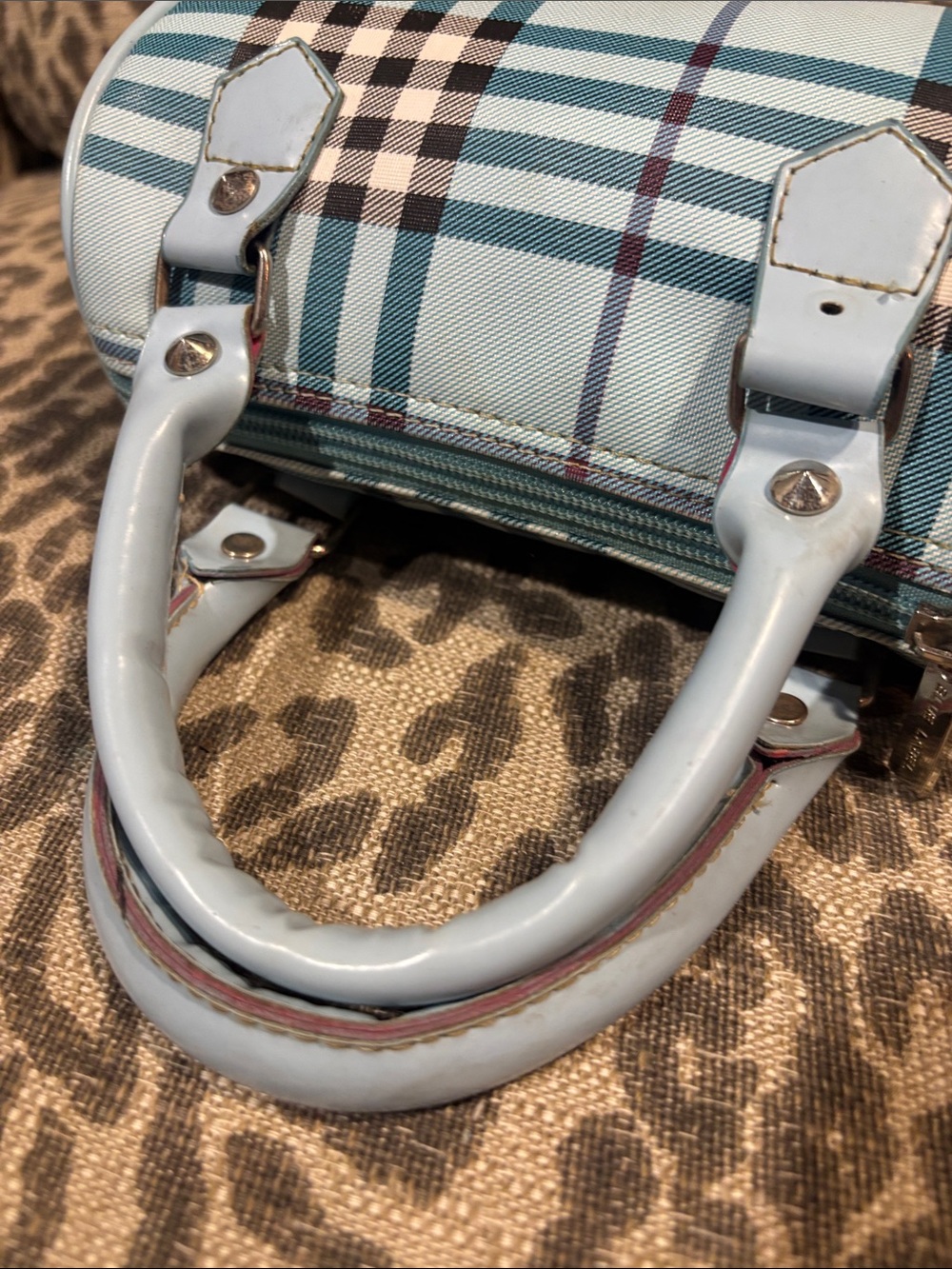 Rare! Burberry blue label mini top handle tartan plaid patent leather handle y2k - Picture 9 of 16